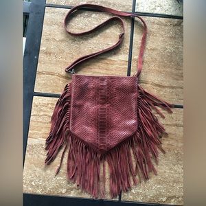 Genuine Italian Leather Fringe Purse - Dark Red